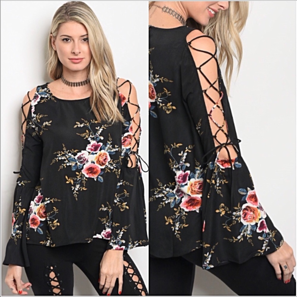 Black floral long sleeve top
